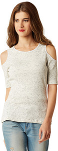 Miss Chase Casual Half Sleeve Solid Women's White Top
