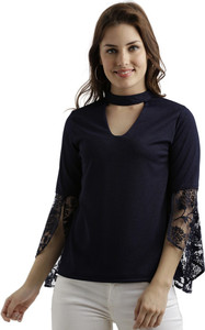 Miss Chase Party 3/4th Sleeve Solid Women's Dark Blue Top