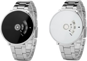 SPINOZA SP~58897 black and white turntable metal strap attractive combo watch for couple and men and women Analog Watch  - For Boys & Girls