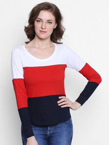 The Dry State Striped Women's Round Neck Red T-Shirt