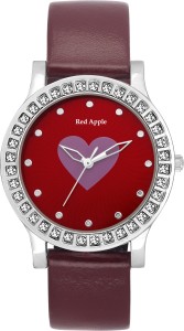 Red Apple Hearted Printed Dial Analog Watch  - For Women