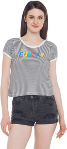 Honey By Pantaloons Casual Short Sleeve Striped Women Black Top