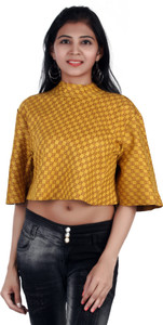 FireAge Casual Half Sleeve Solid Women's Gold Top