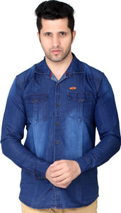 meraki Men Solid Casual Denim Blue Shirt