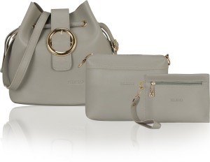 kleio combo of 3 pu leather sling bucket shoulder cross body bag handbag grey sling bag