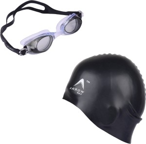 arrowmax dz-1600 swimming googles and 3star full silicon cap , color may vary upon dispatch by krasa swimming kit