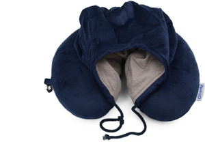 Cloudz Memory Foam Neck Travel Pillow With Hoodie Clip Navy Blue