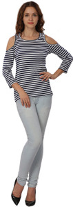 Rute Casual 3/4th Sleeve Striped Women's Blue, White Top