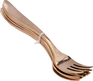 Awkenox Sanjeev Kapoor Premium Stainless Steel ARC Dessert Fork Cutlery Set in Embossed Rose Gold Finish 6 Pcs Set Stainless Steel Dessert Fork Set