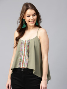 Sassafras Casual Sleeveless Solid Women's Green Top