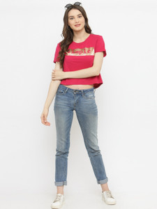 Pluss Graphic Print Women Round Neck Pink T-Shirt