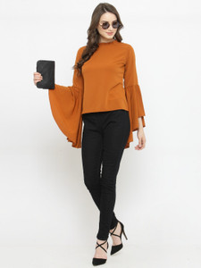 Pluss Casual Bell Sleeve Solid Women's Yellow Top