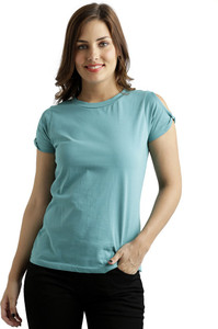 Miss Chase Casual Short Sleeve Solid Women's Blue Top