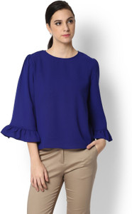 Van Heusen Casual 3/4th Sleeve Solid Women's Blue Top
