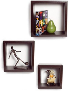 KINGS WOOD Nesting wall Shelf Square Set of 3 Shelves - brown MDF Wall Shelf