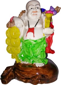 vintan hindu god religious fengshui laughing buddha/ smile face idol handicraft statue-for home room office temple mandir murti decor diwali return gift item. decorative showpiece  -  16 cm(polyresin, multicolor)