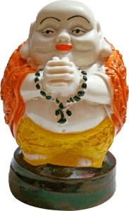 vintan hindu god religious fengshui laughing buddha/ smile face idol handicraft statue-for home room office temple mandir murti decor diwali return gift item. decorative showpiece  -  14 cm(polyresin, multicolor)