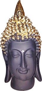 vintan hindu god religious lord gautam buddha face/budh idol handicraft statue-for home room office temple mandir murti decor diwali return gift item. decorative showpiece  -  18 cm(polyresin, black)