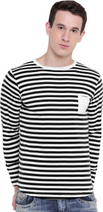 GHPC Striped Men Round Neck Black T-Shirt