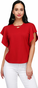 Be-Beu Casual Batwing Sleeve Solid Women Maroon Top