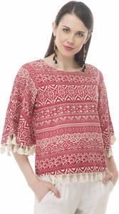 Arv Fashion Casual 3/4th Sleeve Animal Print Women's Maroon Top