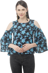 Arv Fashion Casual 3/4th Sleeve Polka Print Women's Light Blue Top