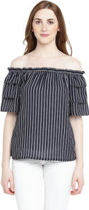 Honey By Pantaloons Casual Half Sleeve Striped Women's Blue Top