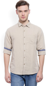People Men's Solid Casual Spread Shirt