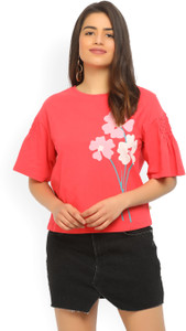 United Colors of Benetton Casual Bell Sleeve Printed Women's Pink Top