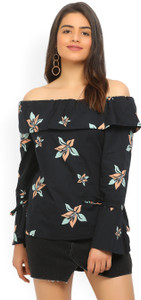United Colors of Benetton Casual Full Sleeve Printed Women's Dark Blue Top