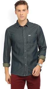 People Men's Solid Casual Spread Shirt