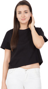 Haoser Casual Half Sleeve Solid Women's Black Top