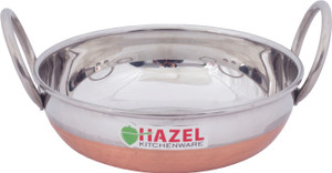 Hazel Alfa Premium Heavy Gauge Stainless Steel Kadai with Copper Bottom (1 ltr), Silver & Copper Kadhai 19 cm