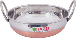Hazel Alfa Premium Heavy Gauge Stainless Steel Kadai with Copper Bottom (1.5 ltr), Silver & Copper Kadhai 21 cm