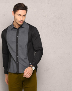 Metronaut Men's Solid Casual Spread Shirt