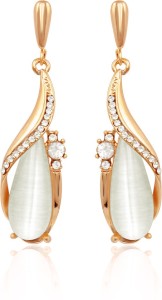 Nakabh Fashion Jewellery White Long Monalisa Stone Golden Plated Brass, Alloy Drop Earring, Dangle Earring