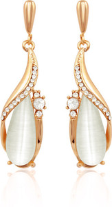 Nakabh Fashion Jewellery White Long Monalisa Stone Golden Plated Brass, Alloy Drop Earring, Dangle Earring