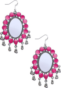 NAWAB Boho Gypsy Meena mirror Earring for girls and women - PINK Alloy Drop Earring