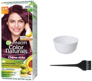 garnier color naturals hair color (burgundy no. 3.16) + 1 mixing bowl + 1 dyeing brush(3 items in the set)