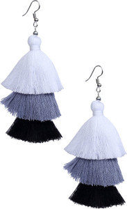glamwars GLAMWARS Boho Gypsy Tassel Earring for girls and women - WHITE GREY BLACK Alloy, Brass Tassel Earring, Dangle Earring