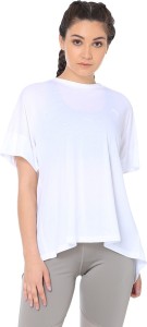 puma casual short sleeve solid women white top