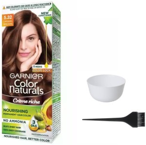 garnier color naturals hair color (caramel brown no. 5.32) + 1 mixing bowl + 1 dyeing brush(3 items in the set)