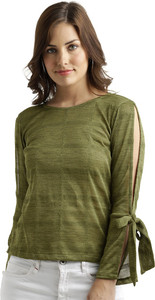Miss Chase Casual Full Sleeve Solid Women's Green Top