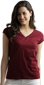 Miss Chase Casual Short Sleeve Solid Women's Maroon Top