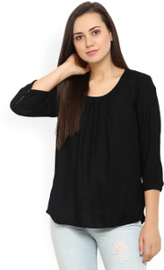 Vero Moda Casual 3/4th Sleeve Solid Women's Black Top