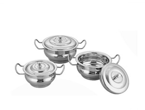 bartan hub Kitchen Handi Set With Lid (3pcs, stainless steel ) Cookware Set