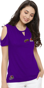 So Sweety Solid Women's Round Neck Purple T-Shirt