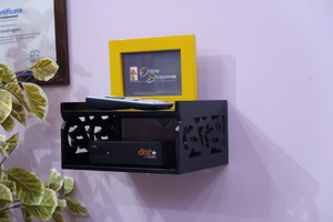 Onlineshoppee Set Top Box Holder cum Remote Organizer Wooden Wall Shelf