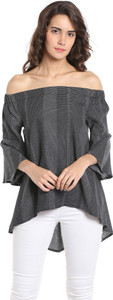 Vero Moda Casual 3/4th Sleeve Self Design Women's Black Top