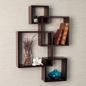 DriftingWood Wooden Intersecting Wall Shelves For Living Room | Brown Wooden Wall Shelf